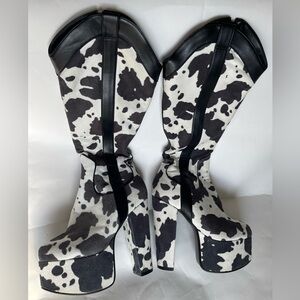 Lamosa cowgirl knee high boots size 5 black and white platform chunky high heel